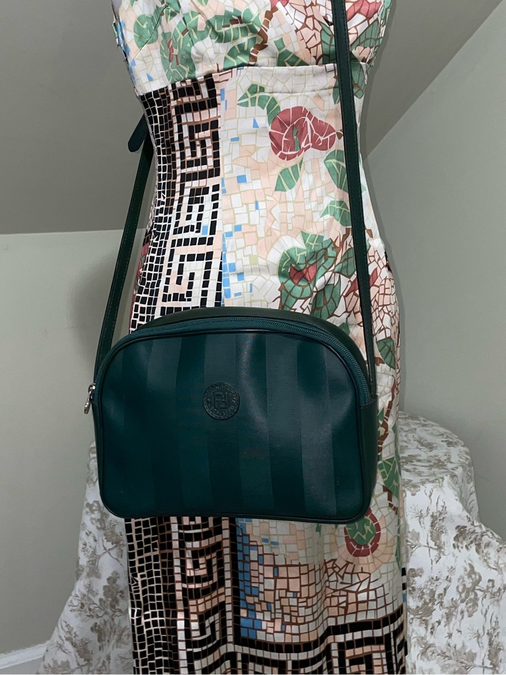 Fendi Dark Green Leather Crossbody Bag- vintage 1985-1991